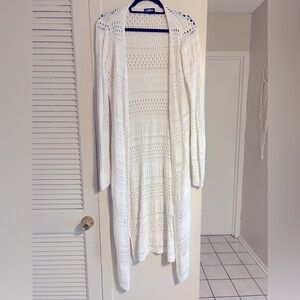 Freshman Long White Crochet Cardigan